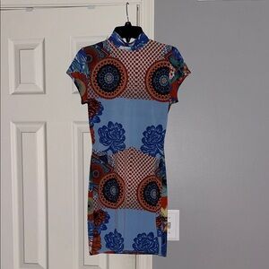 Fashion Nova Blue and Orange Floral Mini Dress